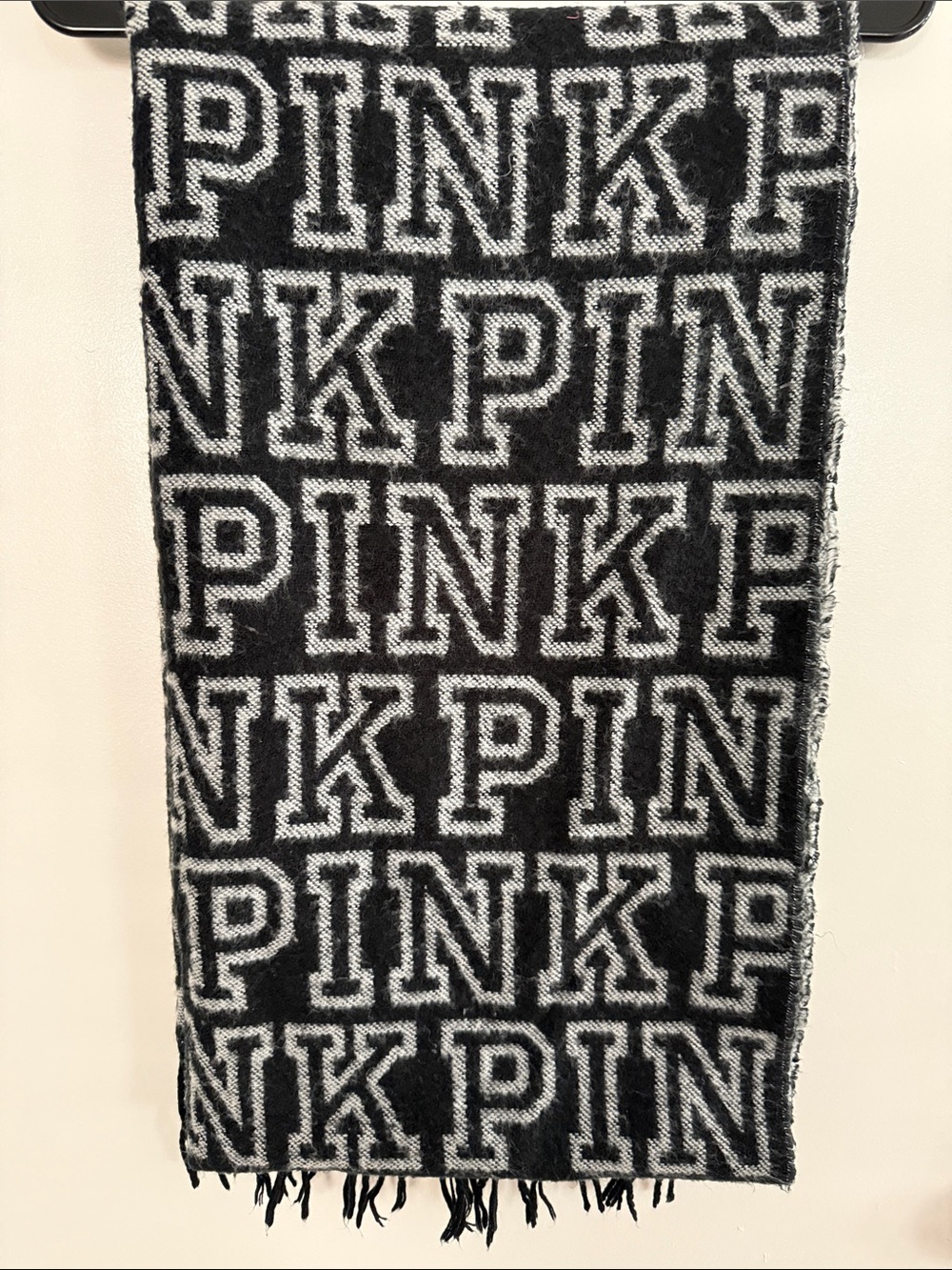 PINK Victoria's Secret Black and White Logo Jacquard Scarf